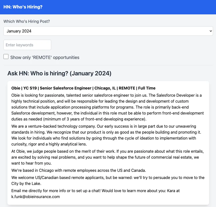 Who is Hiring App Interface